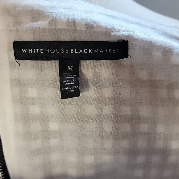 White House Black Market Women's Sz M Off Shoulder Top Gingham Lined 3/4 Sleeve - Picture 4 of 5